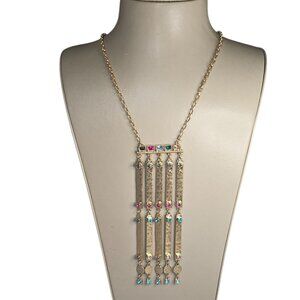 Anthropologie Women's Statement Gold Tone Multi Color Jewel Tassel Necklace NWT